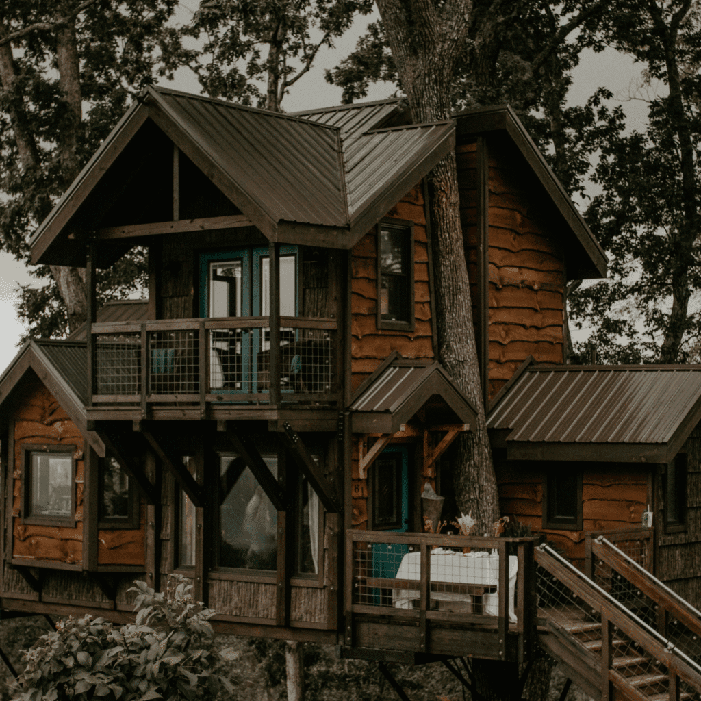 Extérieur cabane verte réservation perchée arbres forêt