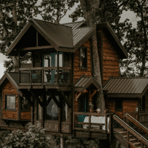 Extérieur cabane verte réservation perchée arbres forêt